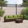 5-tlg. Garten-Sofagarnitur mit Kissen Braun Poly Rattan