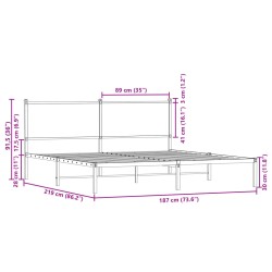 Metallbett ohne Matratze Sonoma-Eiche 183x213 cm