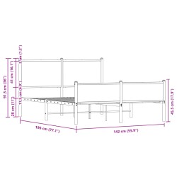 Metallbett ohne Matratze Sonoma-Eiche 137x190 cm