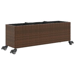 Pflanzkübel mit Rollen 3 Töpfe Braun 107x32x38 cm Poly-Rattan