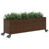 Pflanzkübel mit Rollen 3 Töpfe Braun 107x32x38 cm Poly-Rattan