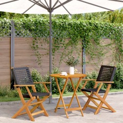 3-tlg. Bistro-Set Schwarz Poly Rattan und Massivholz