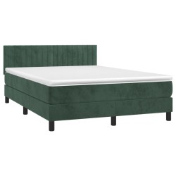 Boxspringbett mit Matratze & LED Dunkelgrün 140x190 cm Samt