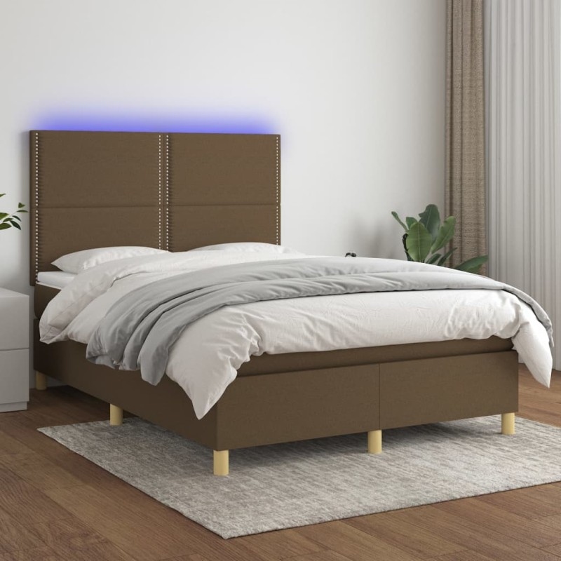 Boxspringbett mit Matratze & LED Dunkelbraun 140x190 cm Stoff