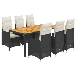 7-tlg. Garten-Bistro-Set mit Kissen Schwarz Poly Rattan