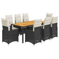 9-tlg. Garten-Bistro-Set mit Kissen Schwarz Poly Rattan