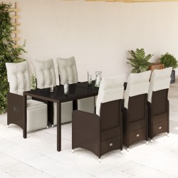 7-tlg. Garten-Bistro-Set mit Kissen Braun Poly Rattan