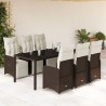 7-tlg. Garten-Bistro-Set mit Kissen Braun Poly Rattan