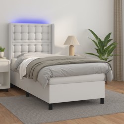 Boxspringbett mit Matratze & LED Weiß 80x200 cm Kunstleder