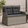 Gartenbank Verstellbar mit Kissen Grau Poly Rattan