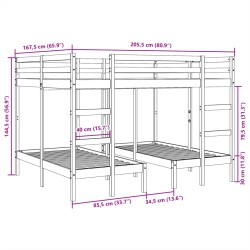 Dreifach-Etagenbett Braun 140x200/70x140 cm Massivholz Kiefer