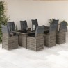 9-tlg. Garten-Bistro-Set mit Kissen Grau Poly Rattan