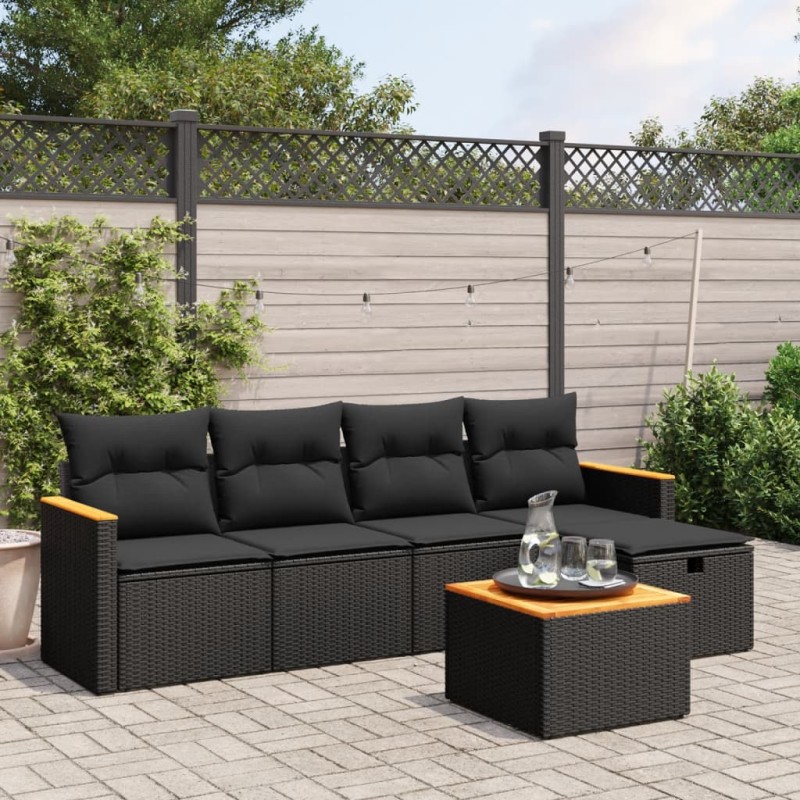 6-tlg. Garten-Sofagarnitur mit Kissen Schwarz Poly Rattan