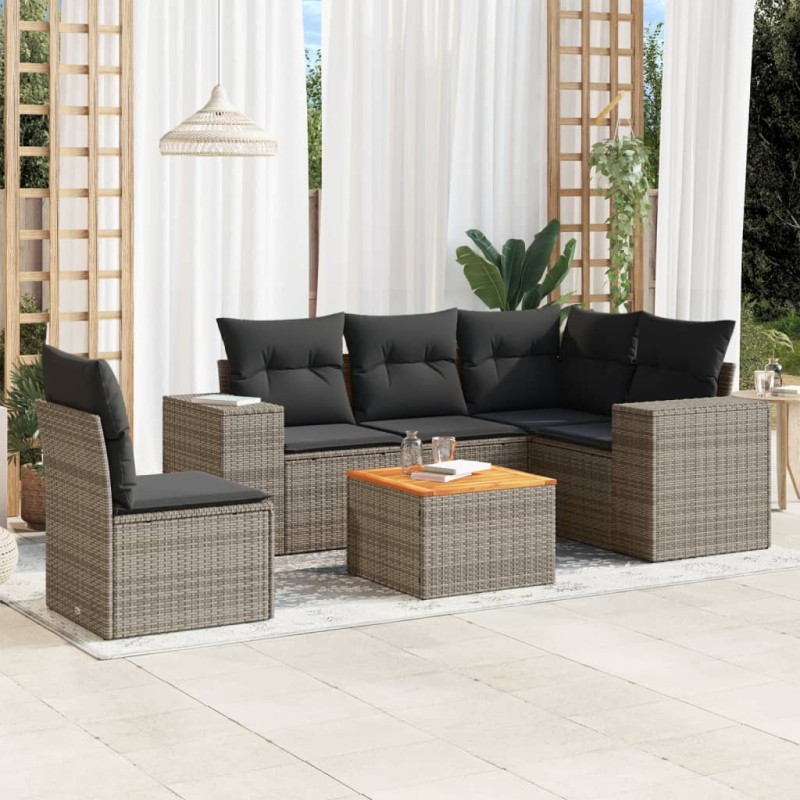 6-tlg. Garten-Sofagarnitur mit Kissen Grau Poly Rattan