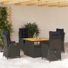 5-tlg. Garten-Essgruppe mit Kissen Schwarz Poly Rattan