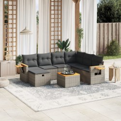 8-tlg. Garten-Sofagarnitur mit Kissen Grau Poly Rattan