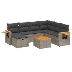 8-tlg. Garten-Sofagarnitur mit Kissen Grau Poly Rattan