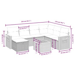 8-tlg. Garten-Sofagarnitur mit Kissen Grau Poly Rattan