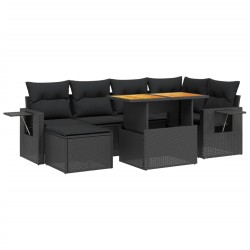 7-tlg. Garten-Sofagarnitur mit Kissen Schwarz Poly Rattan