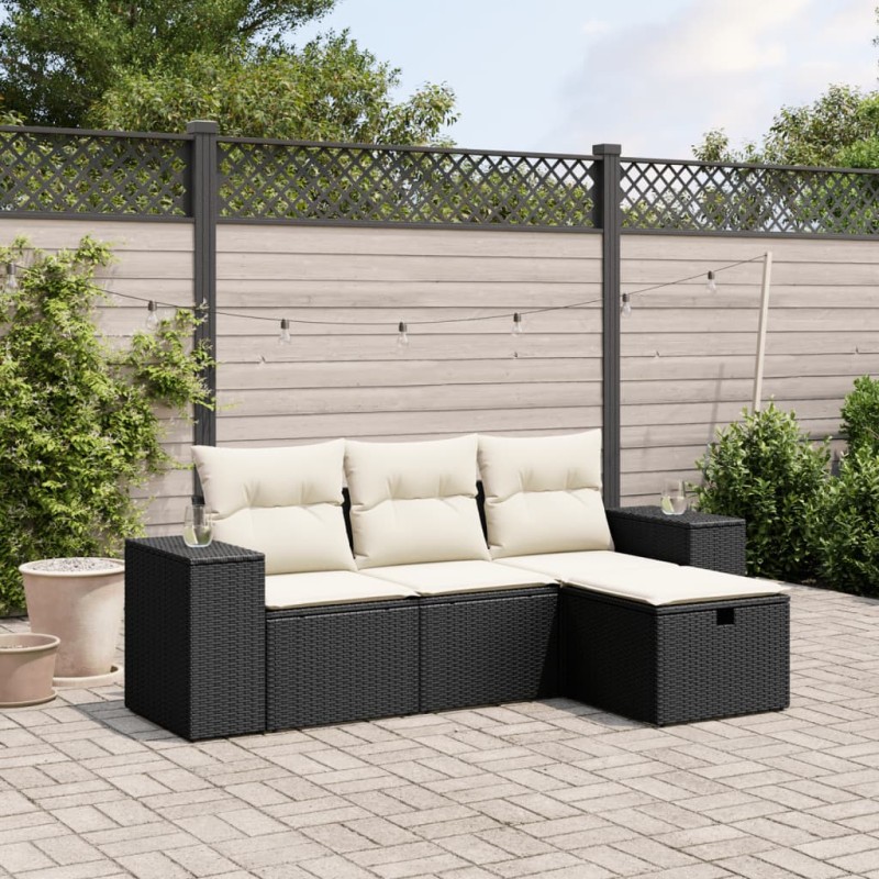 4-tlg. Garten-Sofagarnitur mit Kissen Schwarz Poly Rattan