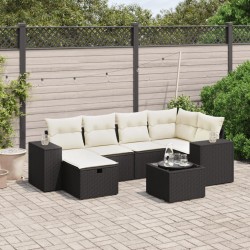 7-tlg. Garten-Sofagarnitur mit Kissen Schwarz Poly Rattan