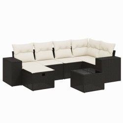 7-tlg. Garten-Sofagarnitur mit Kissen Schwarz Poly Rattan