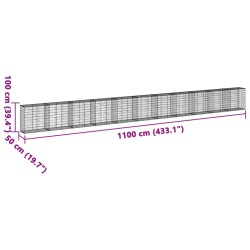 Gabione mit Deckel 1100x50x100 cm Verzinktes Eisen