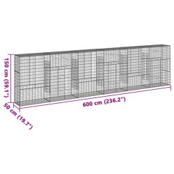 Gabione mit Deckel 600x50x150 cm Verzinktes Eisen