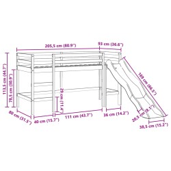 Kinderhochbett ohne Matratze Braun 80x200 cm Massivholz Kiefer