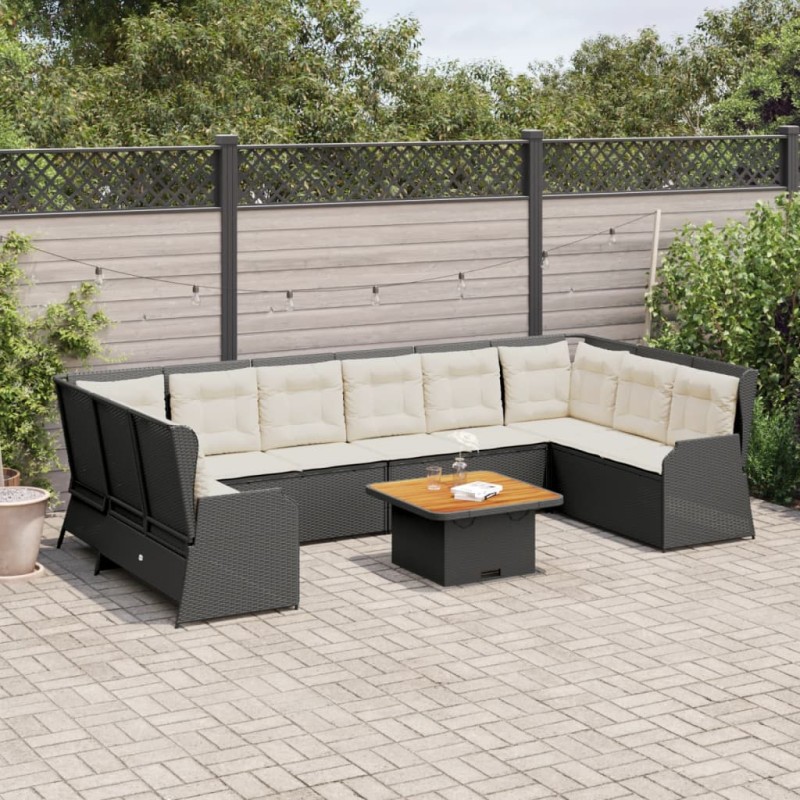 7-tlg. Garten-Lounge-Set mit Kissen Schwarz Poly Rattan