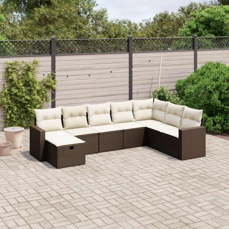 8-tlg. Garten-Sofagarnitur mit Kissen Braun Poly Rattan