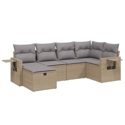 6-tlg. Garten-Sofagarnitur mit Kissen Beige Poly Rattan