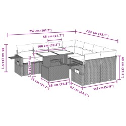 9-tlg. Garten-Sofagarnitur mit Kissen Hellgrau Poly Rattan