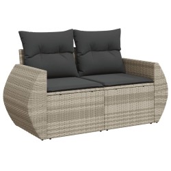 7-tlg. Garten-Sofagarnitur mit Kissen Hellgrau Poly Rattan