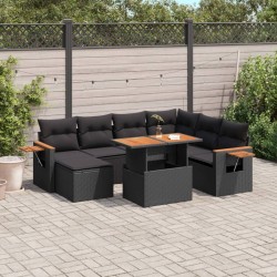 8-tlg. Garten-Sofagarnitur mit Kissen Schwarz Poly Rattan