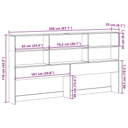 Kopfteil mit Stauraum Wachsbraun 200 cm Massivholz Kiefer