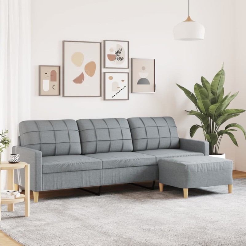 3-Sitzer-Sofa mit Hocker Hellgrau 210 cm Stoff