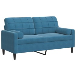 2-Sitzer-Sofa mit Zierkissen Blau 140 cm Samt