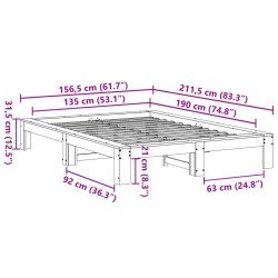 Massivholzbett ohne Matratze Weiß 135x190 cm Kiefernholz