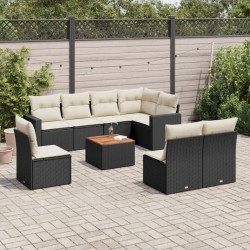 9-tlg. Garten-Sofagarnitur mit Kissen Schwarz Poly Rattan