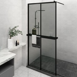 Duschwand mit Ablage für Walk-In-Dusche Schwarz 118x190 cm ESG