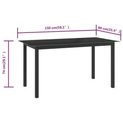 Gartentisch Schwarz 150x90x74 cm Aluminium und Glas