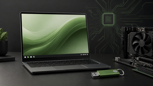 Grünes Notebook als Symbol für Linux Mint 22.3 und ein HWE-Installationsmedium mit Kernel 7.0