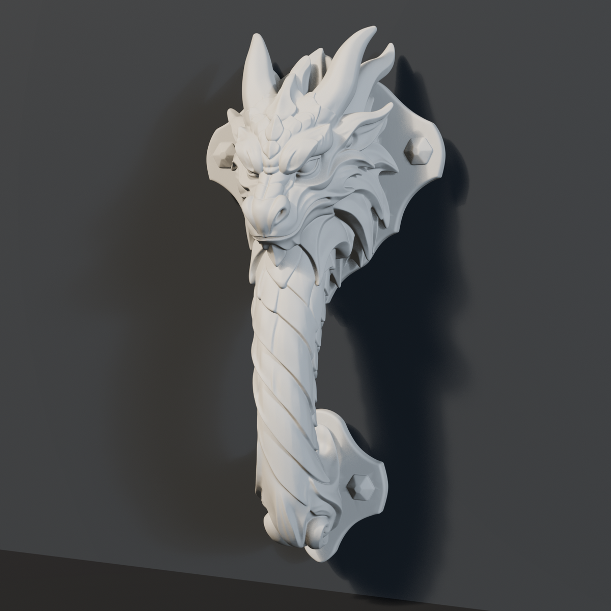 3D-Modell-Vorschau des Drachen-Türgriffs aus der digitalen STL-Datei