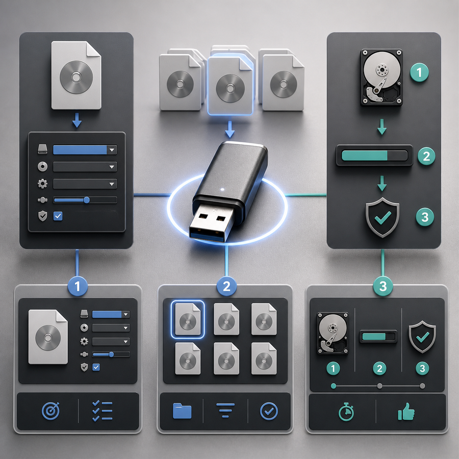 Vergleich verschiedener Arbeitsweisen zum Erstellen eines bootfähigen USB-Sticks