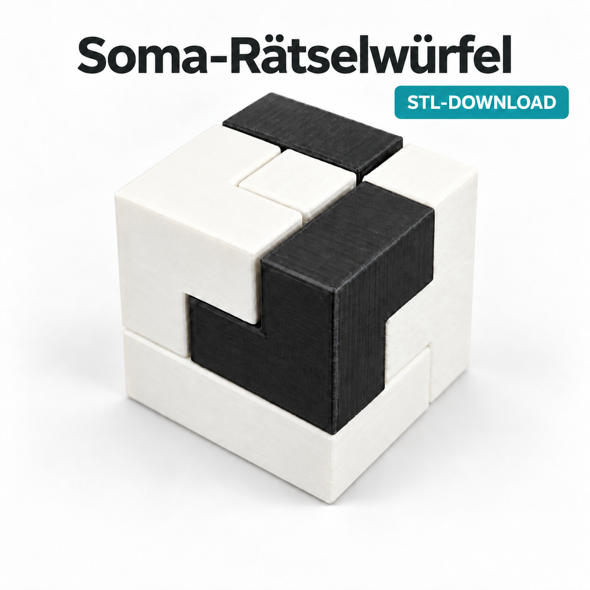Soma-Rätselwürfel als siebenteiliges 3D-Puzzle mit STL-Dateien zum Download
