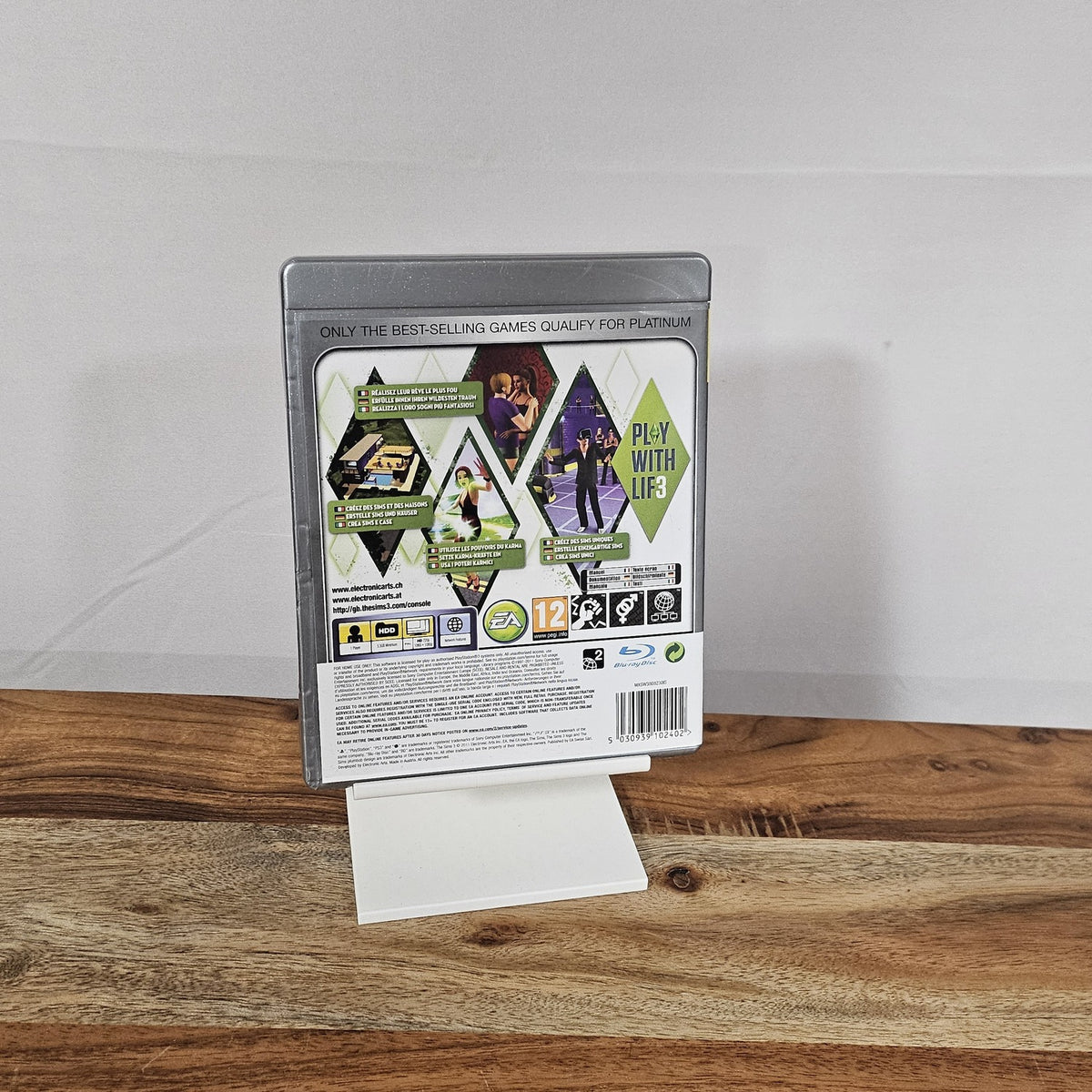 Die Sims 3 Platinum für PlayStation 3 – Originalhülle, Rückseite mit Produktinformationen