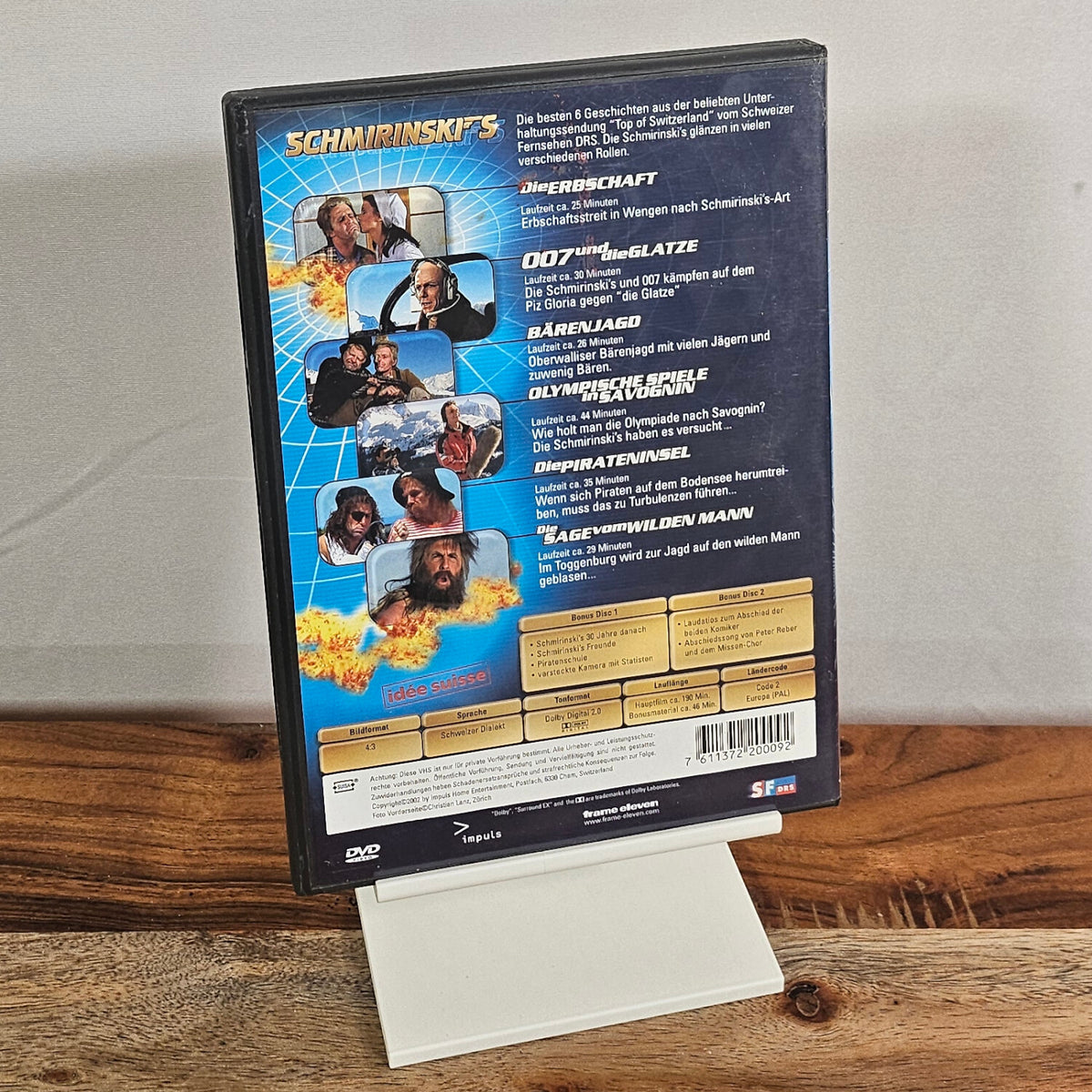Schmirinski's Top of Switzerland Doppel-DVD – Rückseite mit sechs Geschichten