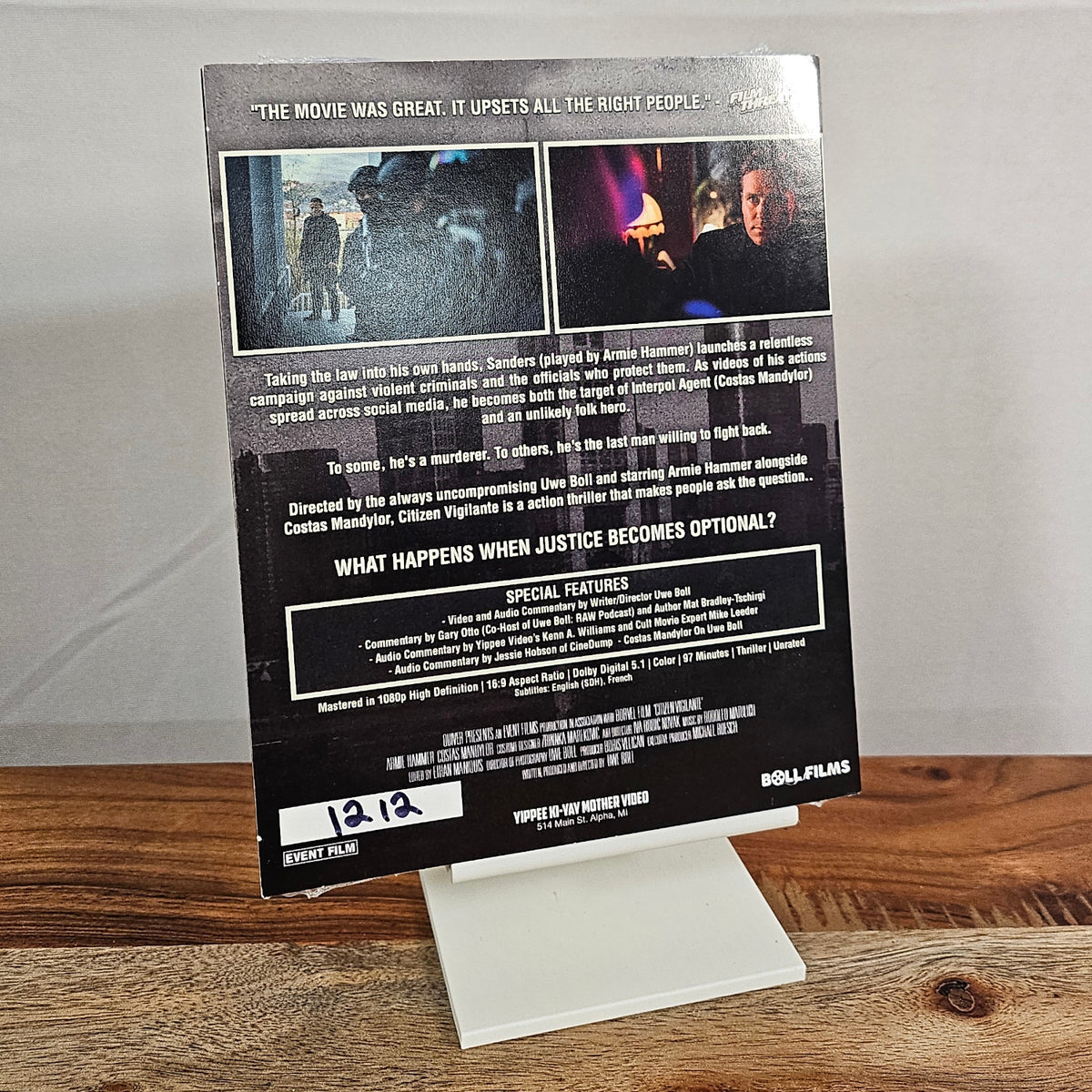 Citizen Vigilante Collector’s Edition – Rückseite des Schubers mit handschriftlicher Sammlernummer 1212