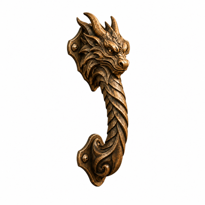 Digitale Gestaltungsinspiration für eine bronzefarbene Bemalung des Drachen-Türgriffs